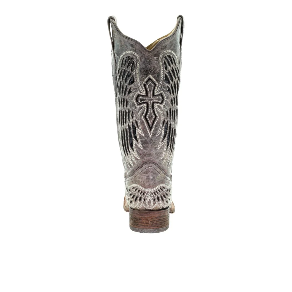 Wings Tooled-Inlay Pull On Square Toe Cowboy Boots - Image 3