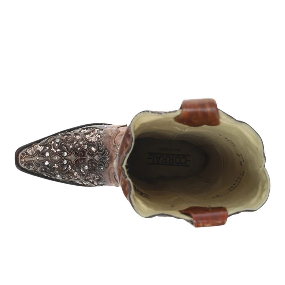 Rhinestones Sequins Embroidered Snip Toe Pull On Cowboy Boots - Image 4