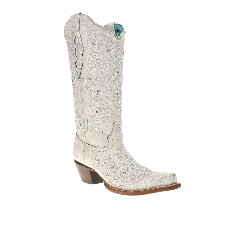 Embroidered And Crystals Bone Snip Toe Pull On Cowboy Boots - Image 2
