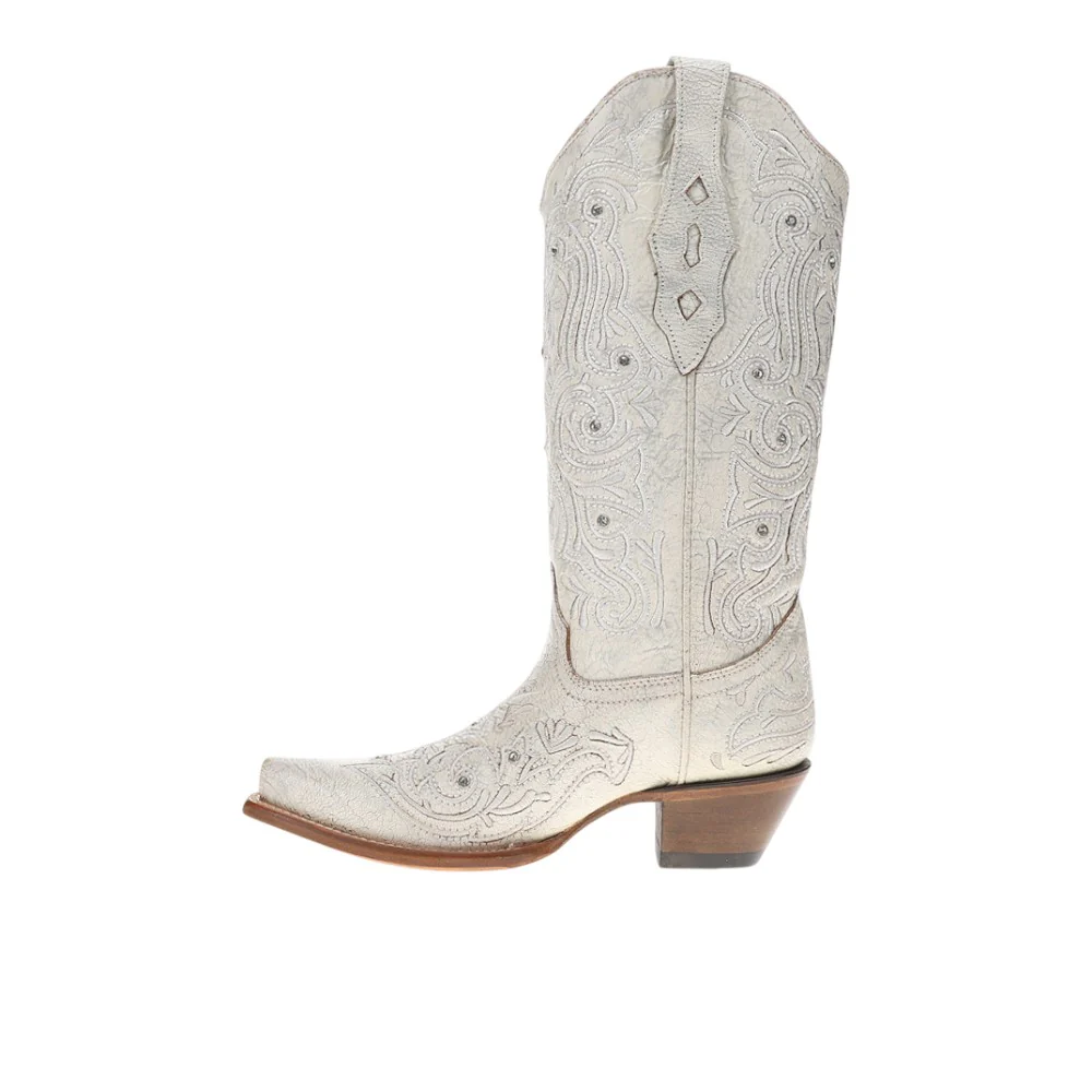 Embroidered And Crystals Bone Snip Toe Pull On Cowboy Boots - Image 3