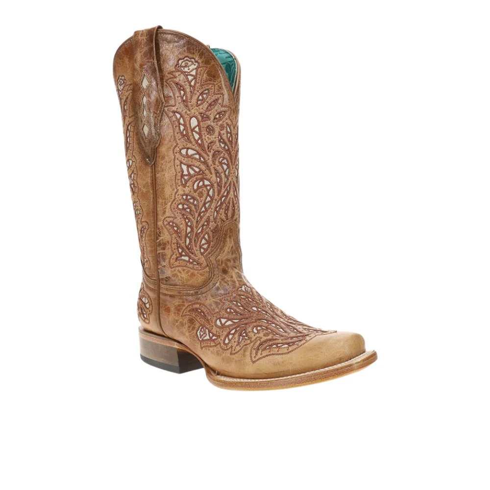 Glitter Inlay Embroidered Square Toe Pull On Cowboy Boots - Image 2