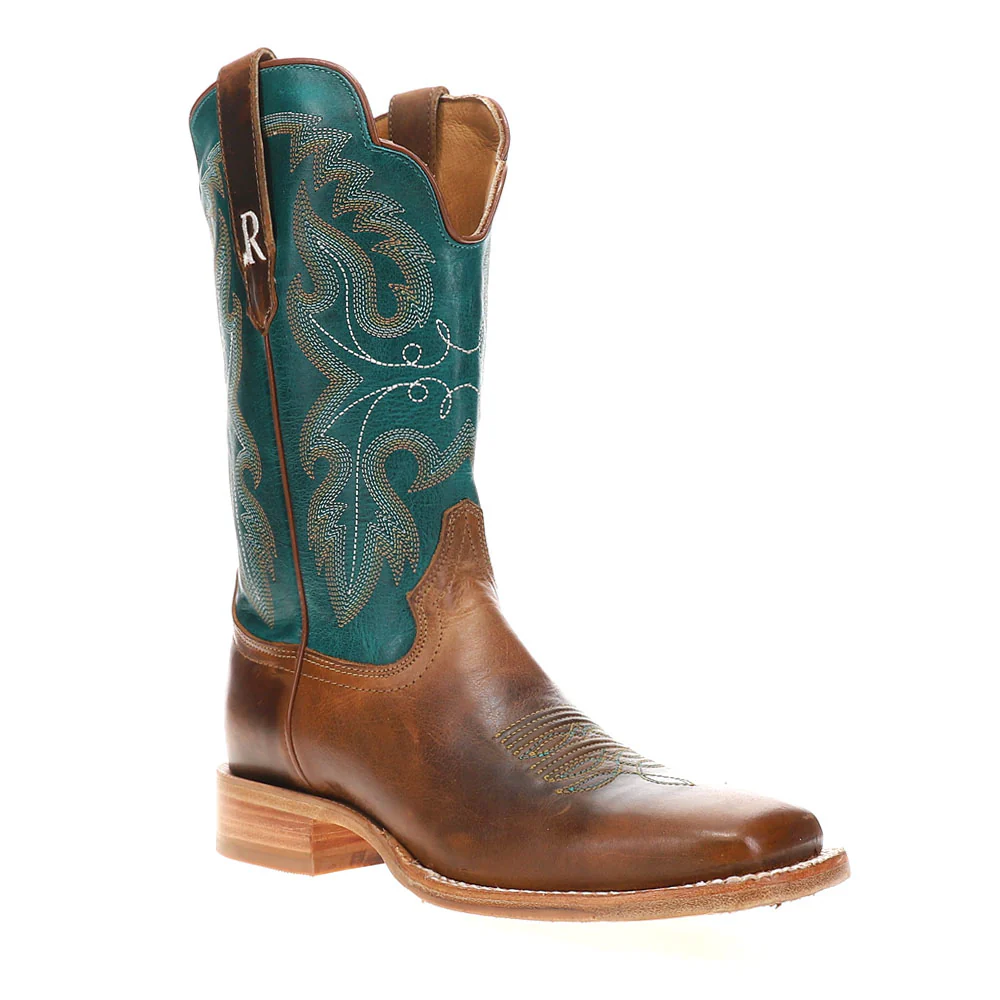 Honey Cowhide Embroidered Wide Square Toe Cowboy Boots - Image 2