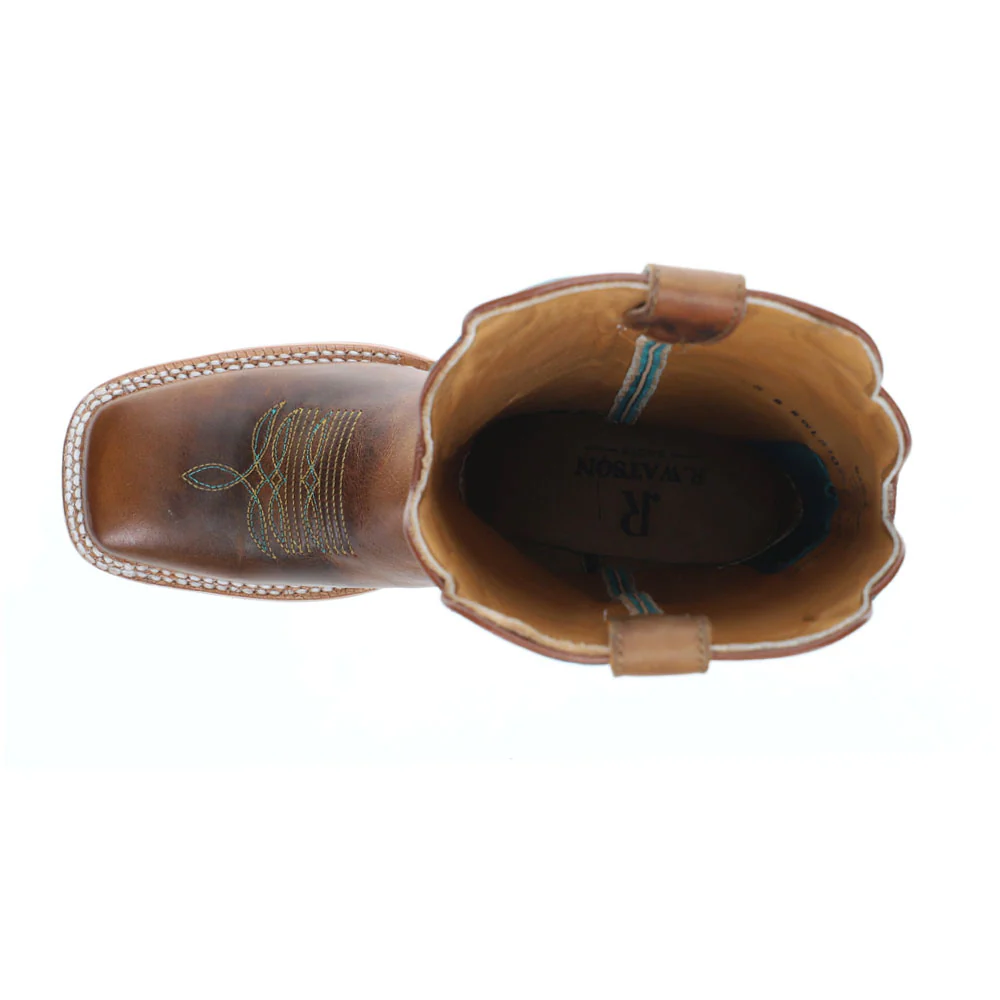 Honey Cowhide Embroidered Wide Square Toe Cowboy Boots - Image 4