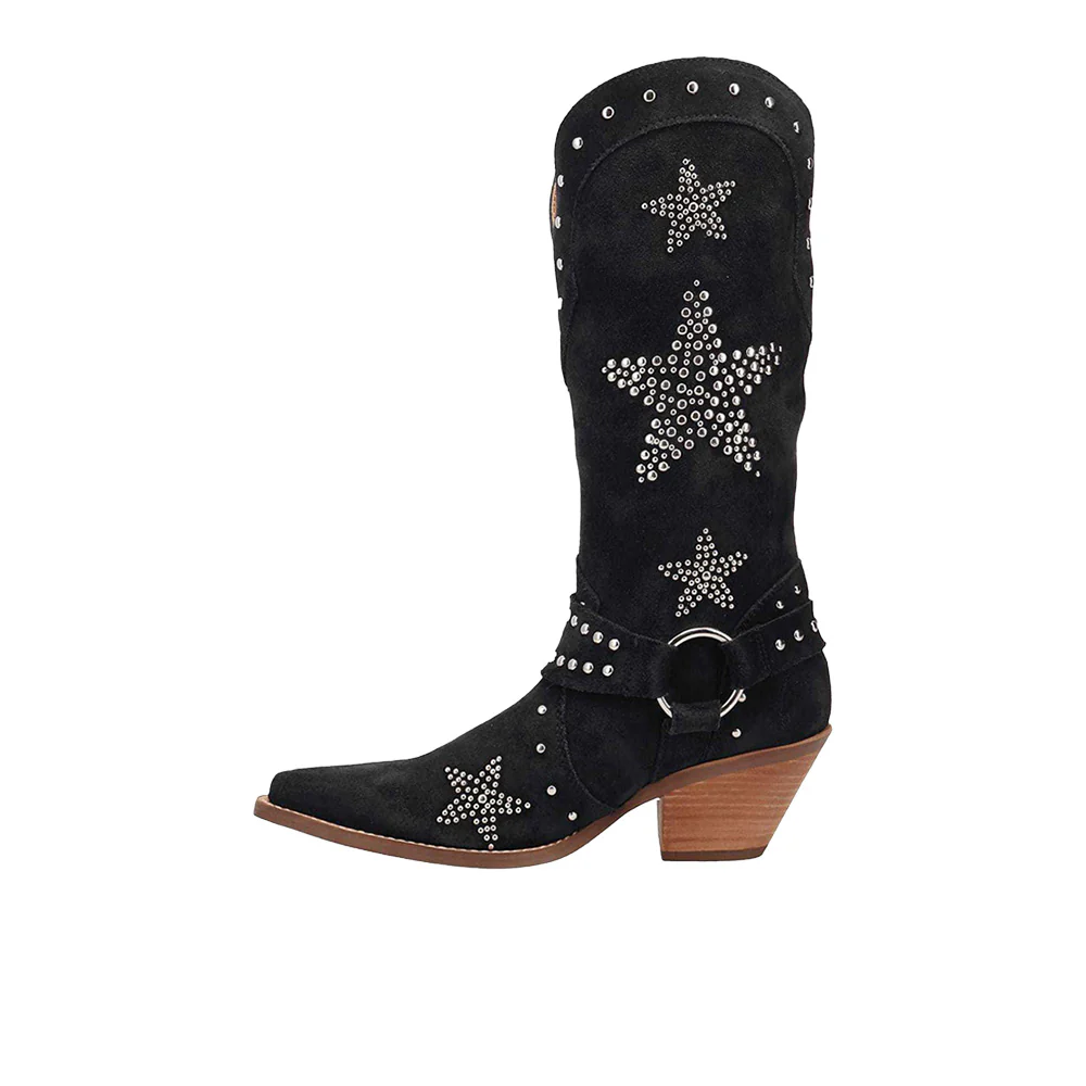 Lucky Stars Suede Leather Snip Toe Cowboy Boots - Image 3