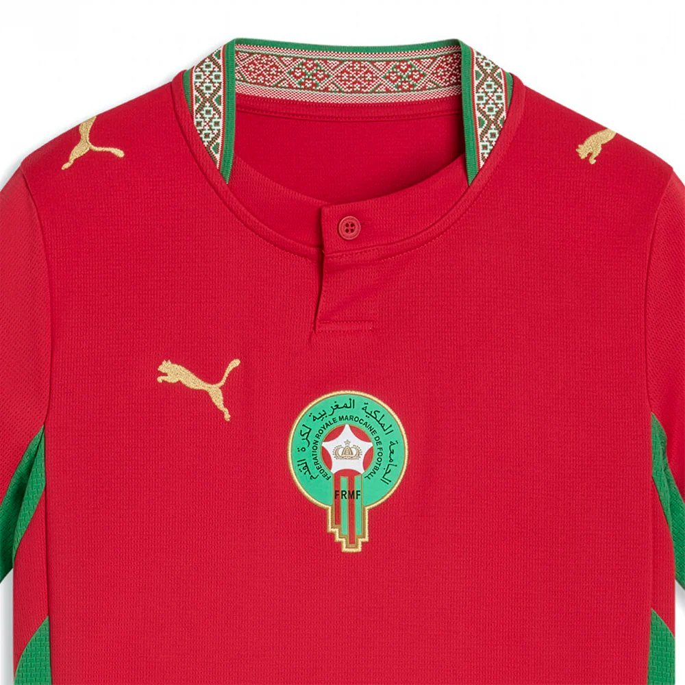 Morocco Home Henley Neck Short Sleeve Soccer Jersey (Youth) - Image 3