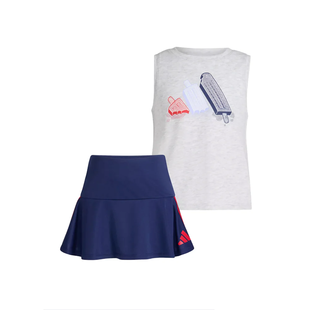 Two-Piece Waist Heather Tank & 3-Stripes Skort Set (Infant) - Image 2